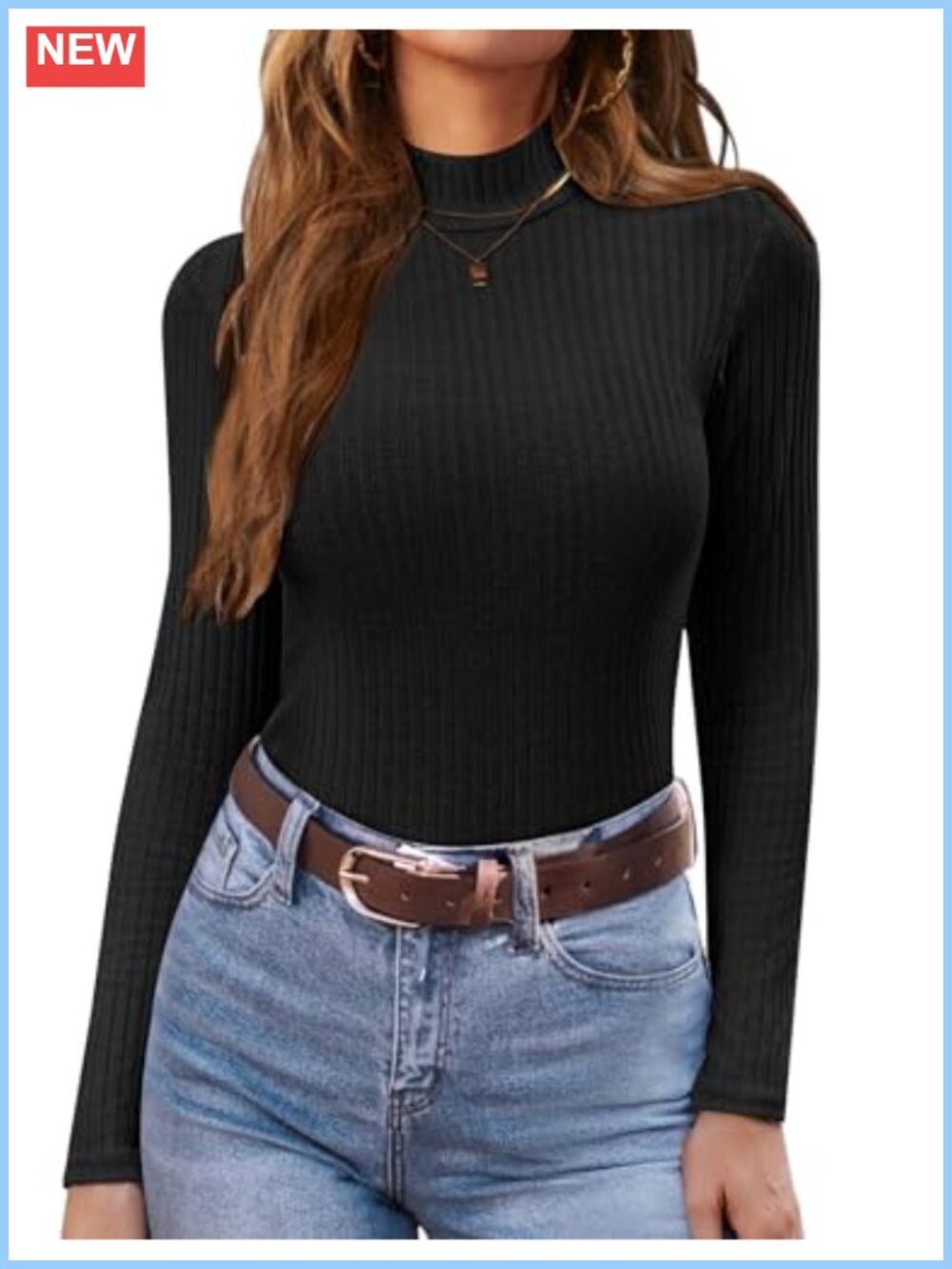 Mock Turtleneck Long Sleeve Ribbed Knit Thermal Top